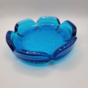 Vtg BLENKO Blue Lotus Flower Ashtray | Mid-Century Modern Controlled Bubble Art